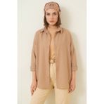 Klins Kids Kadın Oversize Kesim Basic Pamuklu Camel Tesettür Gömlek - 42