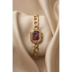 KLISHE Butik Pinterest Kadın Çelik Saat Gold Renk & Bordo Kadran Vintage Old Money Luxury Edition Zarif Şık Kadın Kol Saati 2026