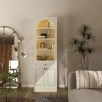 Klube Concept Inci LED Işıklı Kemerli Kitaplık Dolap ve Çekmeceli Raflı Dekoratif Çok Amaçlı Dolap %100 Mdf 80X35X210 - Bej