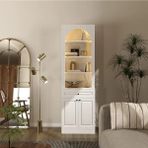 Klube Concept Inci LED Işıklı Kemerli Kitaplık Dolap ve Çekmeceli Raflı Dekoratif Çok Amaçlı Dolap %100 Mdf 80X35X210 - Beyaz