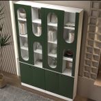 Klube Concept Mihrap Beyaz Kemer Formlu Kitaplık Ünitesi Vitrin | 140×30×210 cm - Yeşil