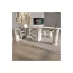 Klubeconcept Athena Kolon Ayaklı Beyaz Mermer Desen Çalışma Masası Ofis Takımı %100 Mdf