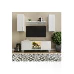 klubeconcept Beyaz Modern Duvar Monteli TV Ünitesi ve Alt Sehpa Seti