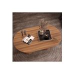 klubeconcept Bohem Ceviz Desenli Oval Orta Sehpa - Silindirik Ayaklı Modern Tasarım 100 % MDF