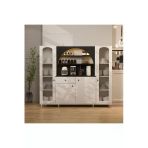 Klubeconcept İnci Camlı Led’li Kahve Ünitesi %100 Mdf Membran Çok Amaçlı Mutfak Dolabı