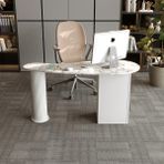 Klubeconcept Mermer Desenli Modern Ofis Masası Yivli Silindirik Ayaklı 3 Çekmeceli Mdf Çalışma Masası 180 cm - Gümüş