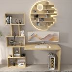 Klubeconcept Modern LED Aydınlatmalı Çalışma Masası Seti Raf Kitaplık Masa Takımı - 170 x 180 - Kahverengi