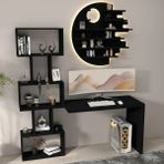 Klubeconcept Modern LED Aydınlatmalı Çalışma Masası Seti Raf Kitaplık Masa Takımı - 170 x 180 - Siyah