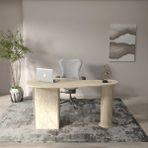 Klubeconcept Traverten Desenli Modern Çalışma Masası – Metal Ayaklı Minimal Ofis Serisi