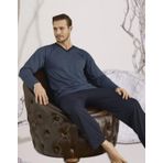 KLY 9107 Erkek V Yaka Uzun Kol Pijama Takım
