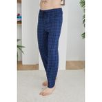 Kly Premium Erkek Ekose Rahat Kesim Pamuklu Beli Bağcıklı Cepli Eşofman/Pantolon/Pijama Altı - Indigo
