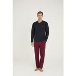 Kly Premium Erkek V Yaka Cepli %100 Pamuklu 4 Mevsim Kumaş Uzun Kollu Rahat Kalıp Pijama Takım