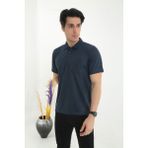 KMK Kombin Baba Yakalı Cepli Desenli Model Klasik Kesim Tişört T-Shirt - Mavi