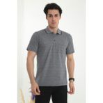 KMK Kombin Baba Yakalı Cepli Desenli Model Klasik Kesim Tişört T-Shirt - XXL - Gri