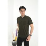 KMK Kombin Baba Yakalı Cepli Düz Model Tek Renk Tişört T-Shirt - 3XL - Haki