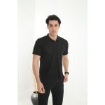 KMK Kombin Baba Yakalı Cepli Düz Model Tek Renk Tişört T-Shirt - 3XL - Siyah