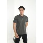 KMK Kombin Baba Yakalı Cepli Nokta Desenli Model Klasik Kesim Tişört T-Shirt - XXL - Antrasit