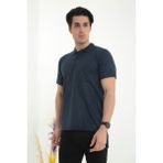 KMK Kombin Baba Yakalı Cepli Nokta Desenli Model Klasik Kesim Tişört T-Shirt - XXL - Lacivert