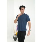 KMK Kombin Erkek Baba Yakalı Cepli Düz Model Mavi Tişört T-Shirt Kısa Kol
