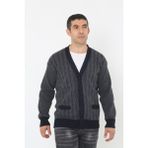 KMK Kombin Erkek Triko Hırka Düğmeli Tasarım Klasik Desen ile Rahat Kullanım - Lacivert - 4XL