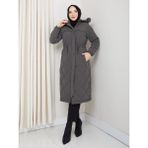 KMK Kombin Kadın Büyük Beden Elyaf Dolgulu Spor Kapitone Nova Kumaş Mont 0198 - 54 - Füme