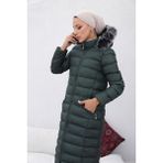 KMK Kombin Kadın Uzun Siyah Dolgulu Şişme Mont Gore-Tex Özelliği ile Su Geçirmez ve Nefes Alabilir - 3M9-Haki - 44