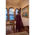 KMKkombin KADIN KOL TAŞLI MEVLANA ETEK BEL KEMERLİ ABİYE ŞİFON ELBİSE