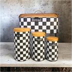 Kms Kumsar Bambu Kapak Görünümlü Metal Ekmeklik ve 3'lü Kavanoz Seti - Antik Nikel - 10 x 18 cm - 10 Adet