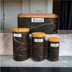 KMS Kumsar Bambu Kapak Görünümlü Metal Ekmeklik ve 3'lü Kavanoz Seti