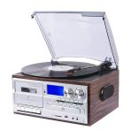 Kn-110 Walnut Bluetooth Kumandalı Cdli Kaset Usb Radyo 33-45-78 Plaklar Çalar Pikap