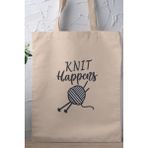 Knit Hapens Örgü Anne Hediye Baskılı %100 Pamuklu Ham Bez Bej Çanta