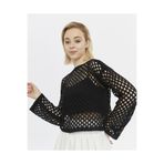 KNİTİCAL TEKSTİL Bolero Knit Siyah Crop Bluz Ajurlu Triko Örme