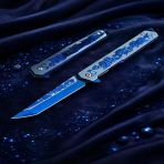 Knivox Browning Mavi Gül Serisi Özel İşlemeli Titanyum Tanto Kamp Çakısı