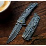 Knivox Columbia Company Fxt-2370 Geyik İşlemeli Siyah Manuel Kamp Çakısı