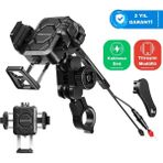 Knmaster TT-890LWC Kablosuz Şarjlı Tüm Motosikletlere Uyumlu Titreşim Modüllü Telefon Tutucu - Siyah