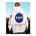 Know 3 Iplik Unisex Beyaz Nasa Logo Baskılı Oversize Sweatshirt