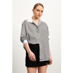 Know Kadın Siyah Çizgili Yaka Beyaz Oversize Stil Gömlek