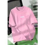 Know Unisex Erkek/Kadın Pembe BROOKLYN Renkli Özel Baskı Oversize Pamuklu Bisiklet Yaka T-Shirt Tişört