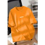 Know Unisex Erkek/Kadın Turuncu BROOKLYN Renkli Özel Baskı Oversize Pamuklu Bisiklet Yaka T-Shirt Tişört
