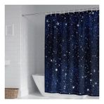 KnSam Duş perdesi motif koyu mavi, banyo perdesi yıldızlı gökyüzü deseni, polyester hızlı kuruyan duş perdesi halkalı banyo perdeleri, 90 x 180 cm