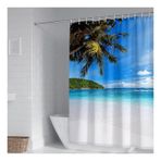 KnSam Duş perdesi, retro, mavi, yeşil, küvet perdesi, deniz, plaj, hindistan cevizi palmiyesi deseni, polyester, küflenmez, duş perdesi halkalı banyo perdeleri, 90 x 180 cm