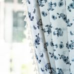 KnSam H45 x 132 bistro perdesi, yarı şeffaf, çiçek yaprak desenli, püsküllü, bej, siyah, pencere perdesi, kısa pencere, 1'li, halkalı, pamuk, keten perde, vual, pencere perdesi, oturma odası