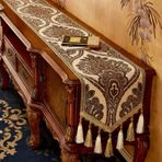 KnSam Masa örtüsü, bej, kahve, vintage, çiçek desenli, püsküllü, polyester masa örtüsü, masa örtüsü, yıkanabilir, oteller, parti, masa dekorasyonu, 35 x 200 cm