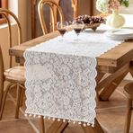 KnSam Masa örtüsü, gül çiçeği, yapraklar, dalgalı, dantel, kadife küreli, polyester masa örtüsü, asil masa dekorasyonu, masa örtüsü, yolluk, iç mekan, tatil, parti, doğum günü dekoru, beyaz, 45 x 120