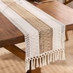 KnSam Masa örtüsü, kahve, geometri desenli dalgalı püsküller, pamuklu masa örtüsü, runner masa örtüsü, dekoratif masa örtüsü, doğum günü ve düğün dekorasyonu için, 30 x 260 cm