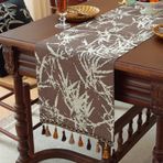 KnSam Masa örtüsü, kahve, jakarlı yaprak desenli, püsküllü masa örtüsü, polyester runner masa örtüsü, modern masa dekorasyonu, doğum günü, sevgililer günü, parti dekorasyonu için, 35 x 240 cm