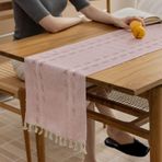 KnSam Masa örtüsü, kare desenli, püsküllü, pamuk polyester runner masa örtüsü, mutfak, vintage, düğün, masa üstü dekor, gül, 33 x 160 cm