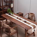 KnSam Masa örtüsü runner kahve, Zen temalı orta şerit işlemeli geometrik desen püsküllü runner polyester masa runner restoran otel masa dekorasyonu için, 35 x 300 cm