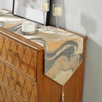 KnSam Masa Runner 33 x 180 cm, Hint Lavur Tekniği Jakarlı Desen Püsküllü Masa Örtüsü, Polyester Masa Örtüsü, Mutfak için Runner Masa Örtüsü, Nostaljik Düğün Masa Örtüsü, Masa Örtüsü, Bej Sarı