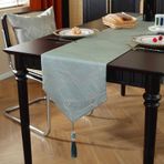 KnSam Masa runnerı, dokuma yaprak desenli, püsküllü masa örtüsü, polyester masa örtüsü, dekoratif masa örtüsü, düğün, masa örtüsü, mutfak masa dekorasyonu, cam göbeği gri, mavi, 33 x 240 cm